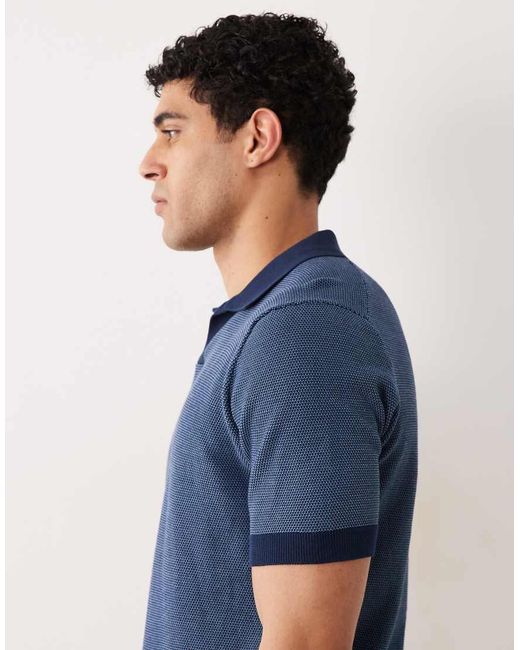 Mango Blue Knit Camp Collar Short Sleeve Polo Shirt for men