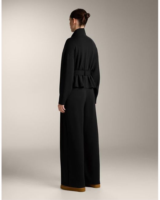 Oysho Black Soft-Touch Modal Wide-Leg Trousers With Pleat Waist Detail