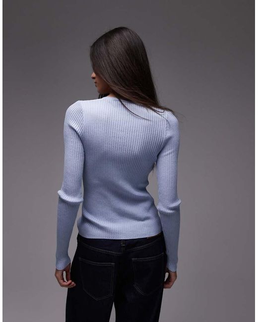 Cárdigan Azul Pálido De Canalé Fino De Mezcla De Lino De Mango de color Gray