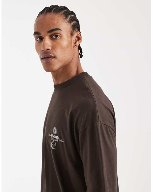 ASOS Brown Oversized T-shirt With Celestial Graphic for men