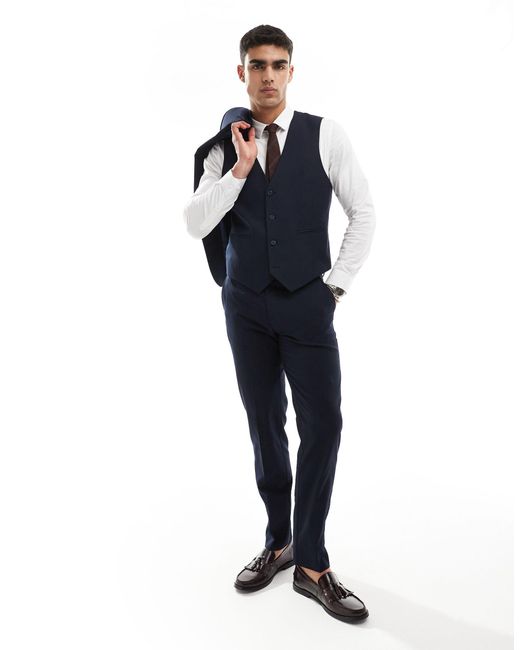 ASOS Blue Double Breasted Skinny Suit Waistcoat for men