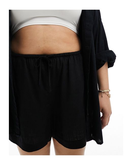 ASOS Black Curve Pull On Short With Linen