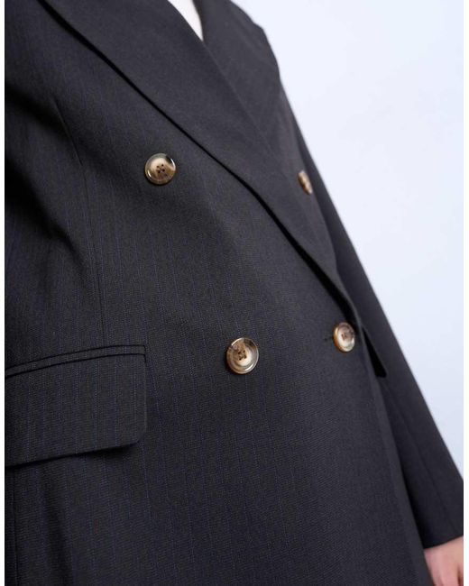 Blazer Oversize Color Cioccolato Scuro Doppiopetto Con Leggero Motivo Gessato di TOPSHOP in Blue