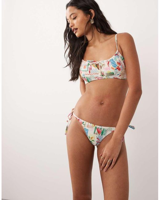 Accessorize Brown Postcard Print Tieside Bikini Bottom