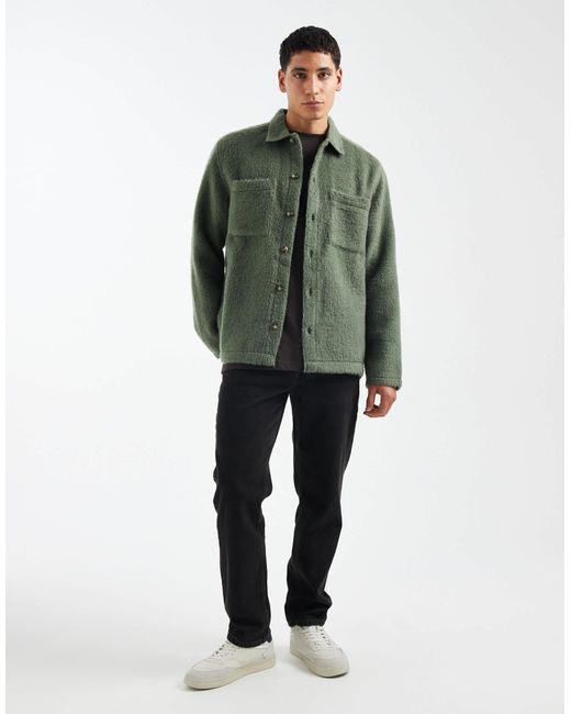 ASOS Green Textured Overshirt With Chest Pockets for men
