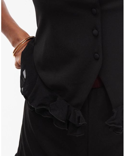 ASOS Black Co-ord Waistcoat With Contrast Mesh Ruffle Detail