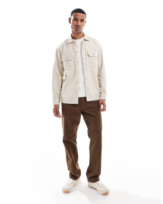 Jack & Jones – hemdjacke aus angerautem stoff in Natural für Herren