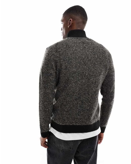 Jack & Jones Black Half Zip Knitted Jumper With Neps for men