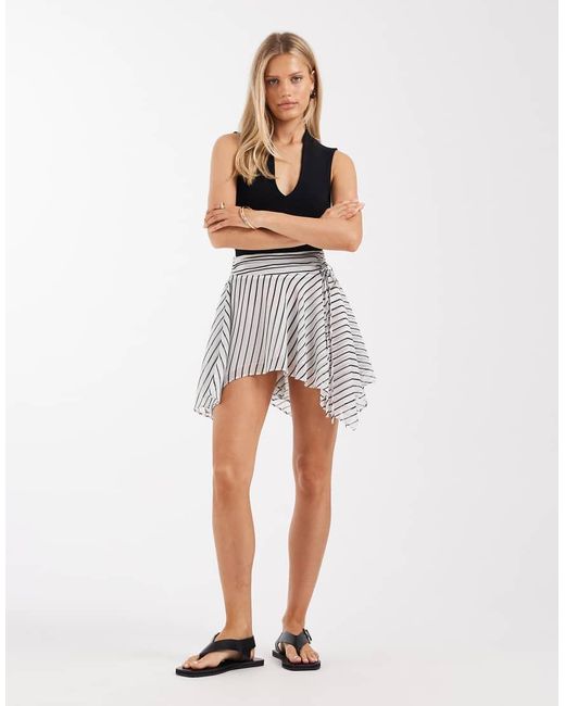 ASOS White Ruched Waistband Layered Chiffon Mini Skirt