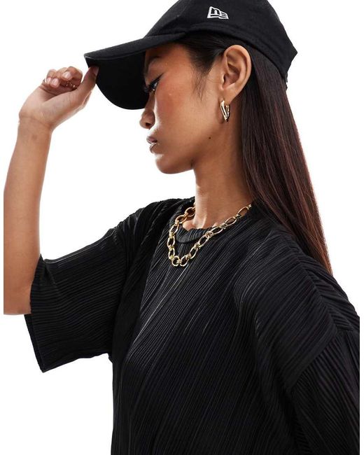 ONLY Black Boxy Plisse T-Shirt Co-Ord
