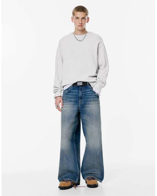 Pull&Bear White Soft Knit Jumper for men