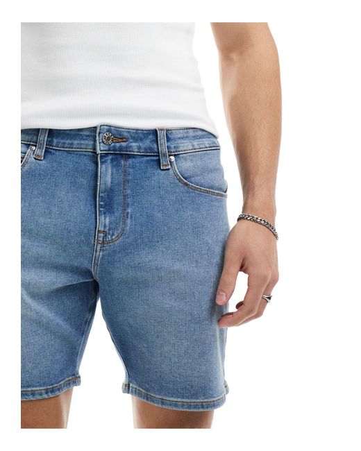 ASOS Blue Skinny Mid Length Denim Short for men
