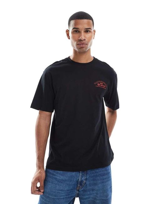 Camiseta Negra Extragrande Con Estampado De Hamburguesa En La Espalda De Only & Sons de hombre de color Red