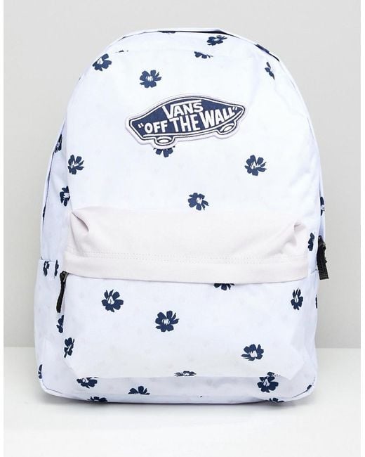 Vans White Lilac Floral Print Realm Backpack