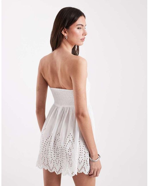 ONLY White Bandeau Mini Dress With Embroidery