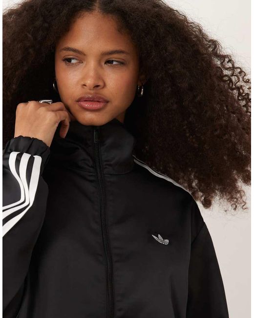 Adidas Originals Black Satin Firebird Track Top With Lace Hem