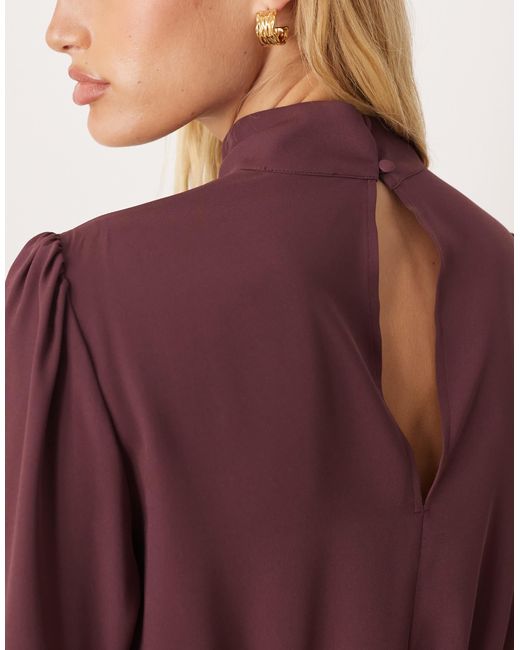 ASOS Purple High Neck Long Sleeve Peplum Blouse