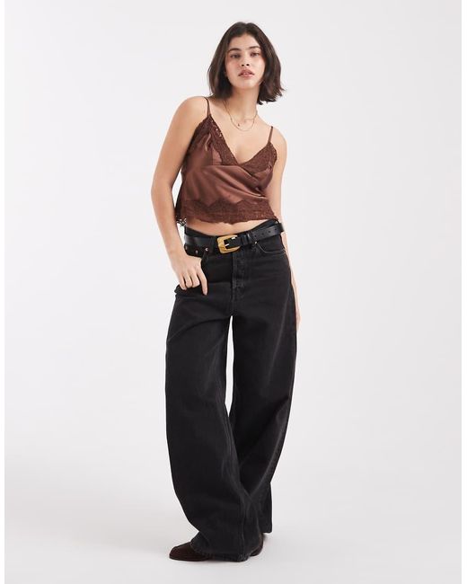 ASOS Brown Lace Trim Detail Satin Cami