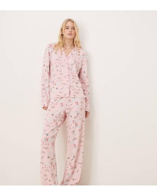 ASOS Pink Asos Design Tall Super Soft Long Sleeve Shirt & Trouser Pyjama Set With Contrast Piping
