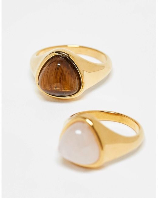 ASOS Metallic Asos Design Curve Stainless Steel 2 Pack Of Rings With Semi Precious Stones