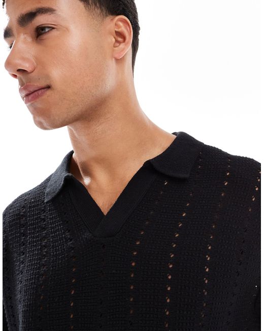 Jack & Jones Black Split Neck Polo for men