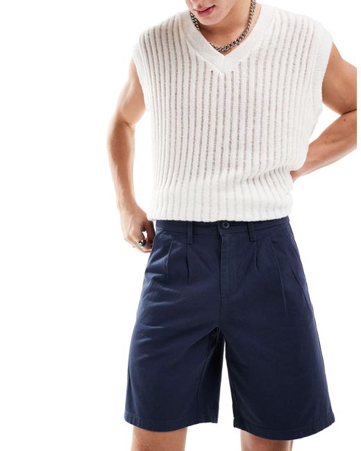Pantaloncini chino con doppia piega di ASOS in Blue da Uomo