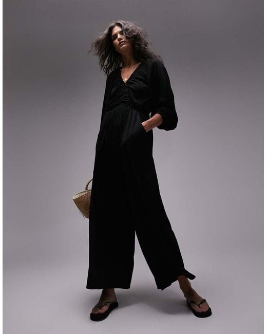 TOPSHOP Black Jersey Long Sleeve Jumpsuit