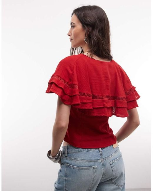 Reclaimed Vintage Red Chiffon Cape Top