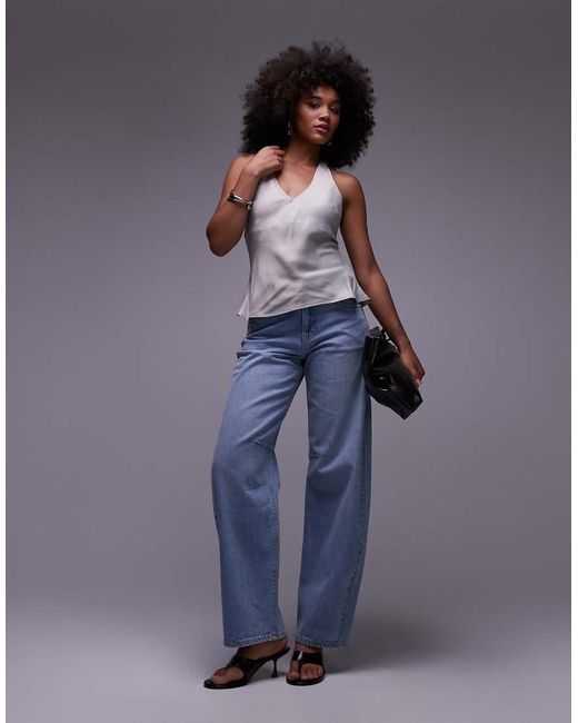ASOS White Satin Scoop Halter Neck Cami Top