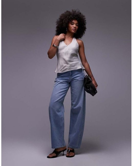 ASOS White Satin Scoop Halter Neck Cami Top