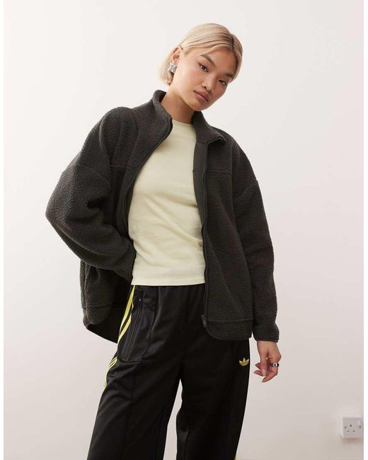 Noisy May Black Zip Thorugh Funnel Fleece