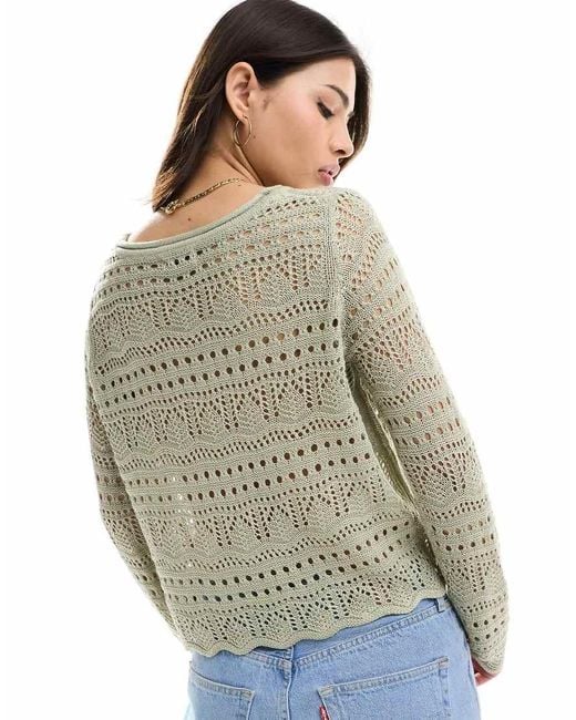 Jdy Blue Boatneck Broderie Long Sleeve Top