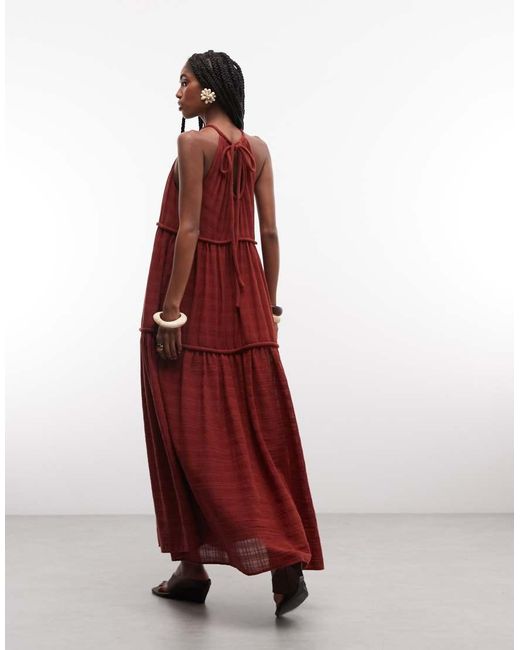 ASOS Red Halter Neck Tie Maxi Sundress With Chunky Binding