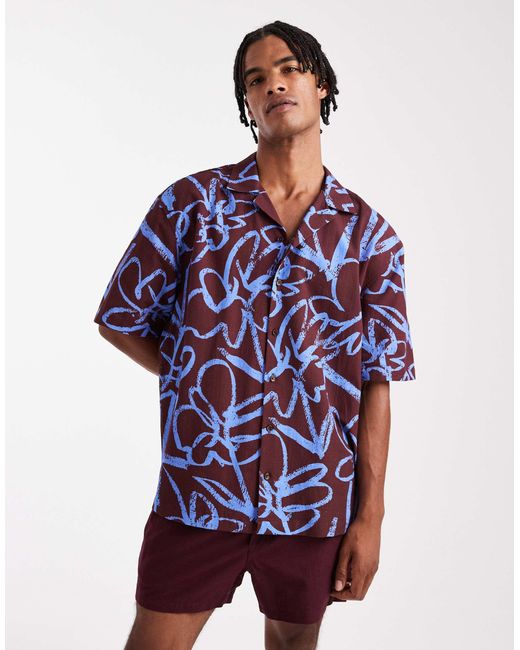 ASOS Blue Co-ord Relaxed Revere Shirt With Floral Print for men