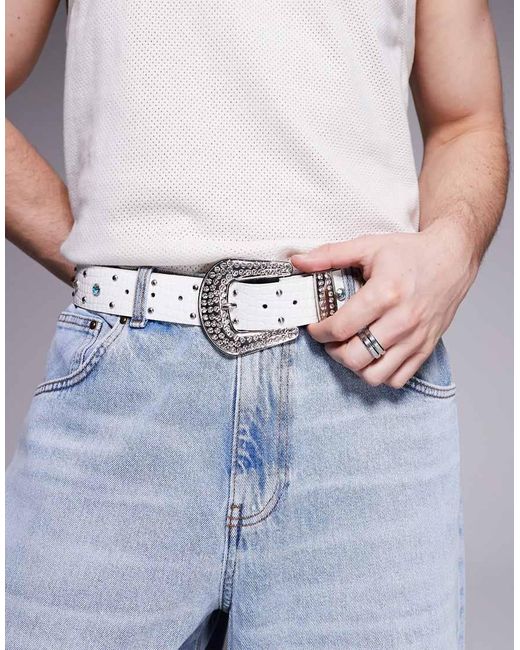 Cintura Bianca Con Borchie Con Strass di ASOS in Blue da Uomo