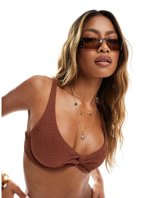 Abercrombie & Fitch Brown Co-ord Twist Smocked Bikini Top