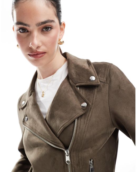 Vero Moda Blue Faux Leather Biker Jacket With Washed Effect