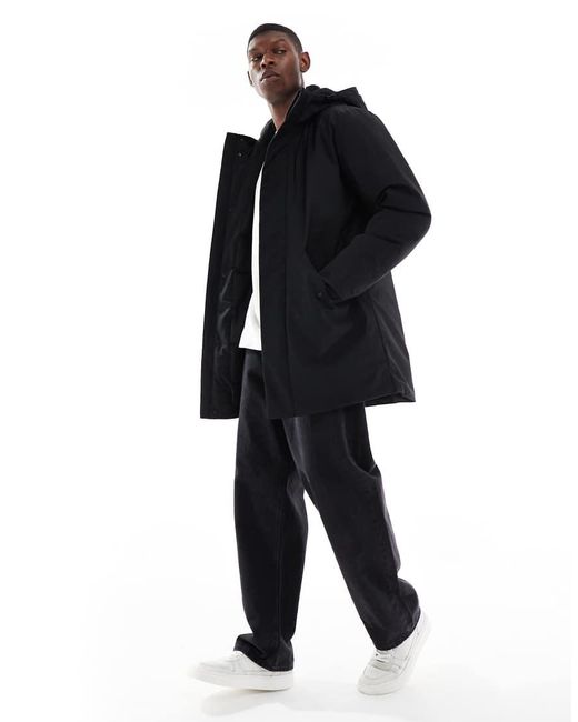 Only & Sons Black Hooded Waterproof Parka for men