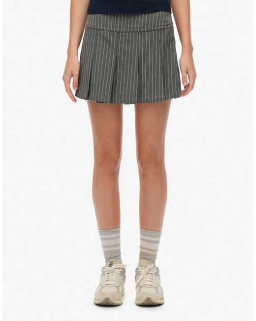 Superdry Gray Pinstripe Pleat Mini Skirt