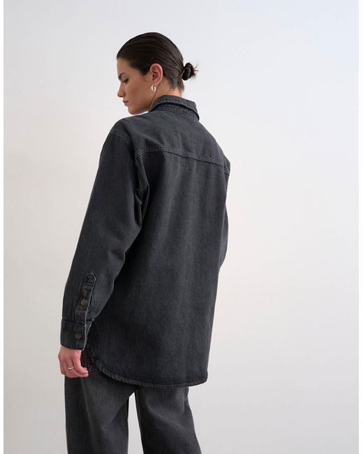 TOPSHOP Black Denim Shacket With Side Panel