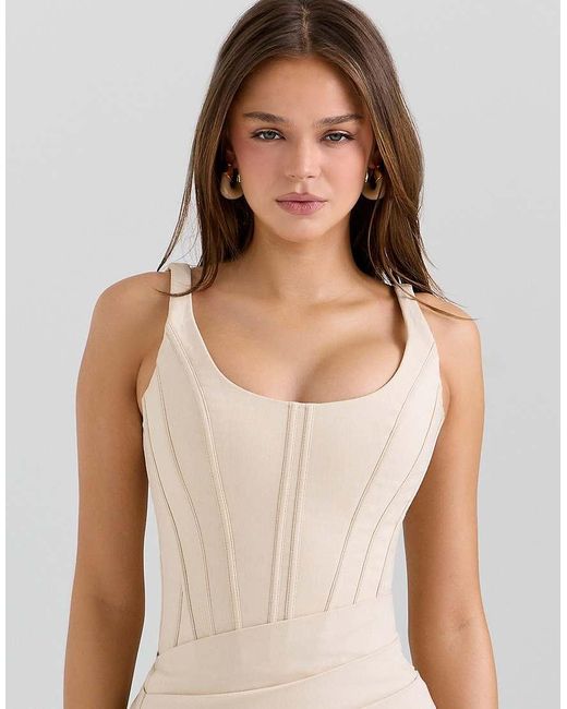 House Of Cb White Samya Almond Corset Midi Dress