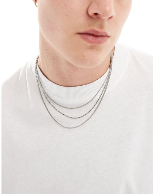 Collana multifilo argentata di ASOS in White da Uomo