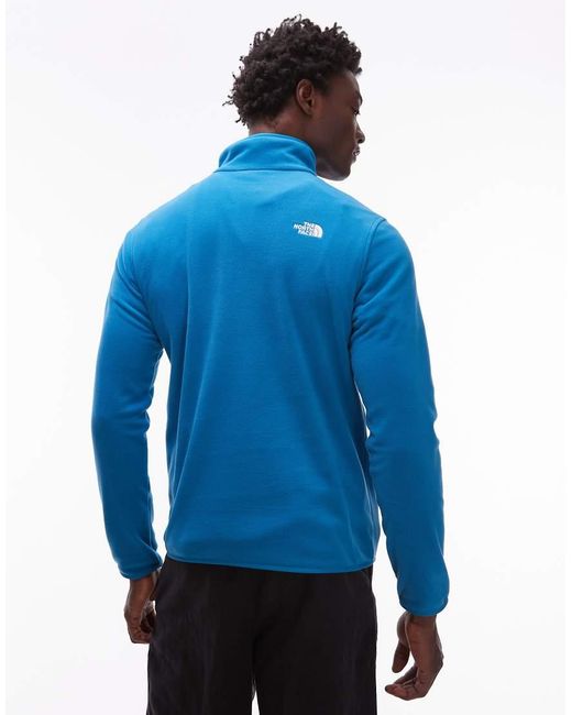 The North Face Blue Glacier 1/4 Zip Logo Fleece for men