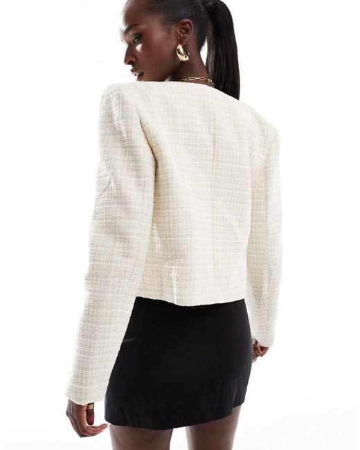 River Island White Crop Boucle Trophy Jacket