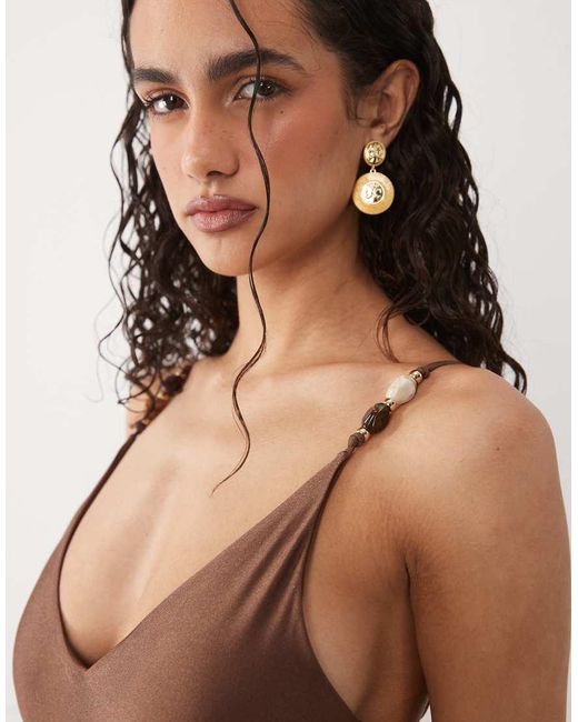 Accessorize Brown Beaded Swimsuit