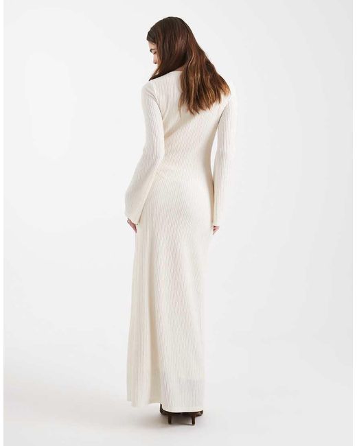 4th & Reckless White Ribbed Jersey Square Neck Fluted Sleeves Maxi Dress