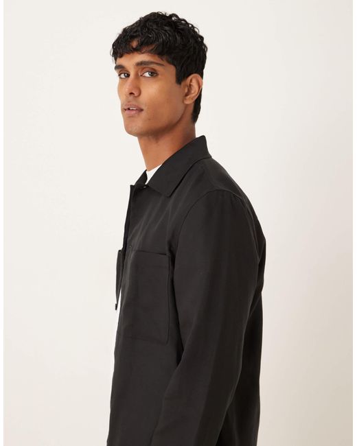Mango Black Linen Mix Overshirt for men