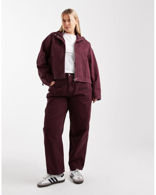 Asos design curve - veste en denim d'ensemble à col cheminée - bordeaux ASOS en coloris Red