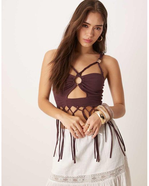 ASOS Camitop Met Gedraaide Band, Gerimpelde Voorkant En Franjes in het Purple