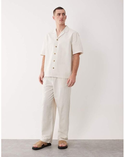 ASOS Natural Co-Ord Textured Revere Shirt for men